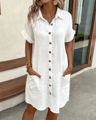 Abito Mini Themis in Cotone e Lino con Scollo a V