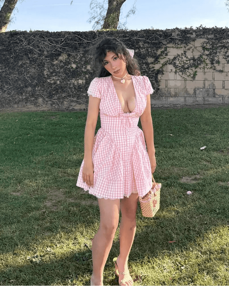 ZEYA - Vesna Pink Plaid Bow Mini Dress