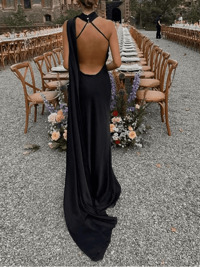 ZEYA - Vivienne Satin Ribbon Backless Evening Gown