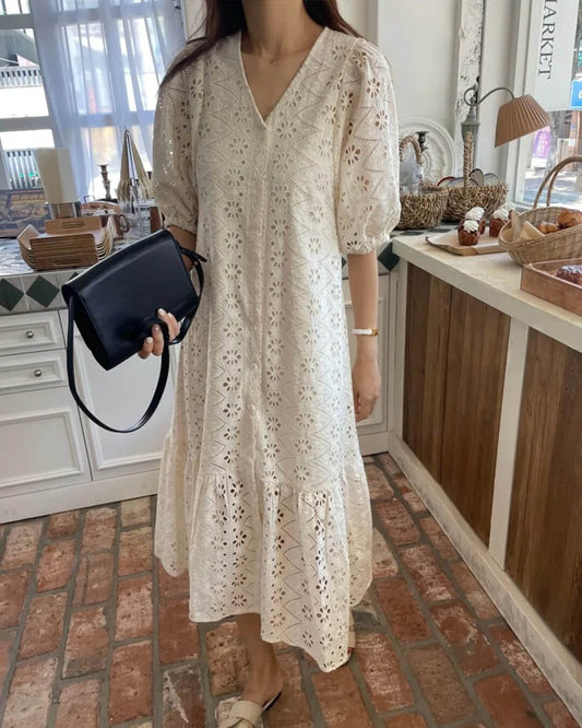 ZEYA - Zelia V - Neck Embroidered Maxi Dress