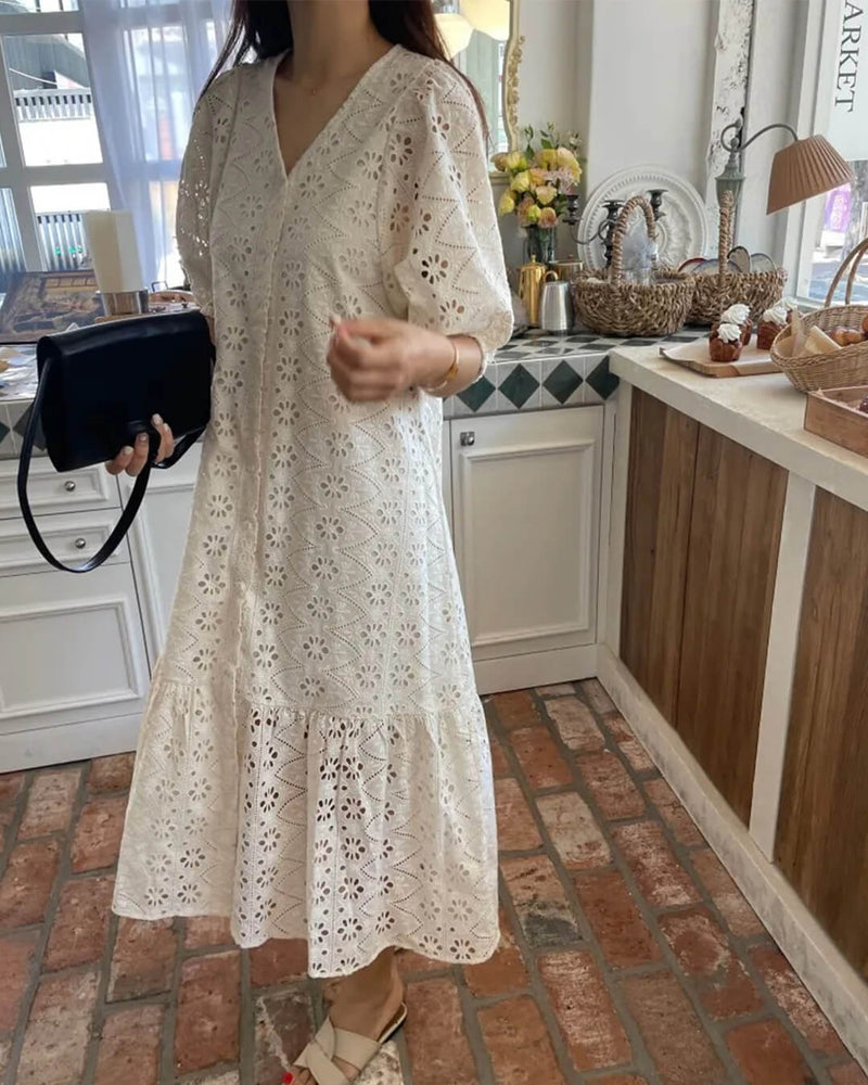ZEYA - Zelia V - Neck Embroidered Maxi Dress