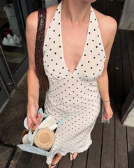 Abito midi a pois con scollo all’americana Zoe