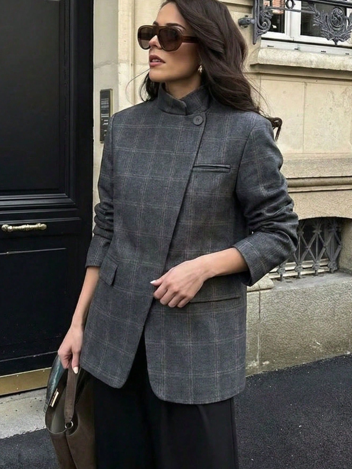 Blazer a quadri con collo alto Melanie